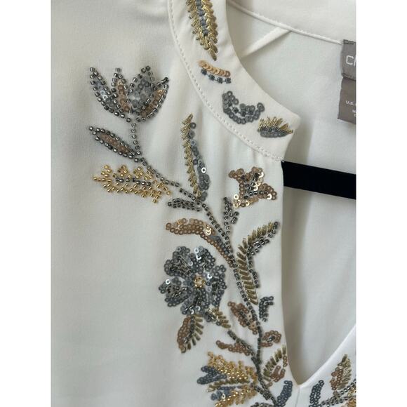 Women Chico's White Sequin Blouse, Size 16/18 - Picture 4 of 8